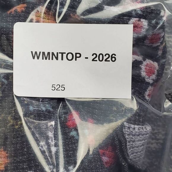 American Eagle Women’s L Ribbed Floral Lettuce Hem Crop Top Black Multi Short Sl - Picture 7 of 7